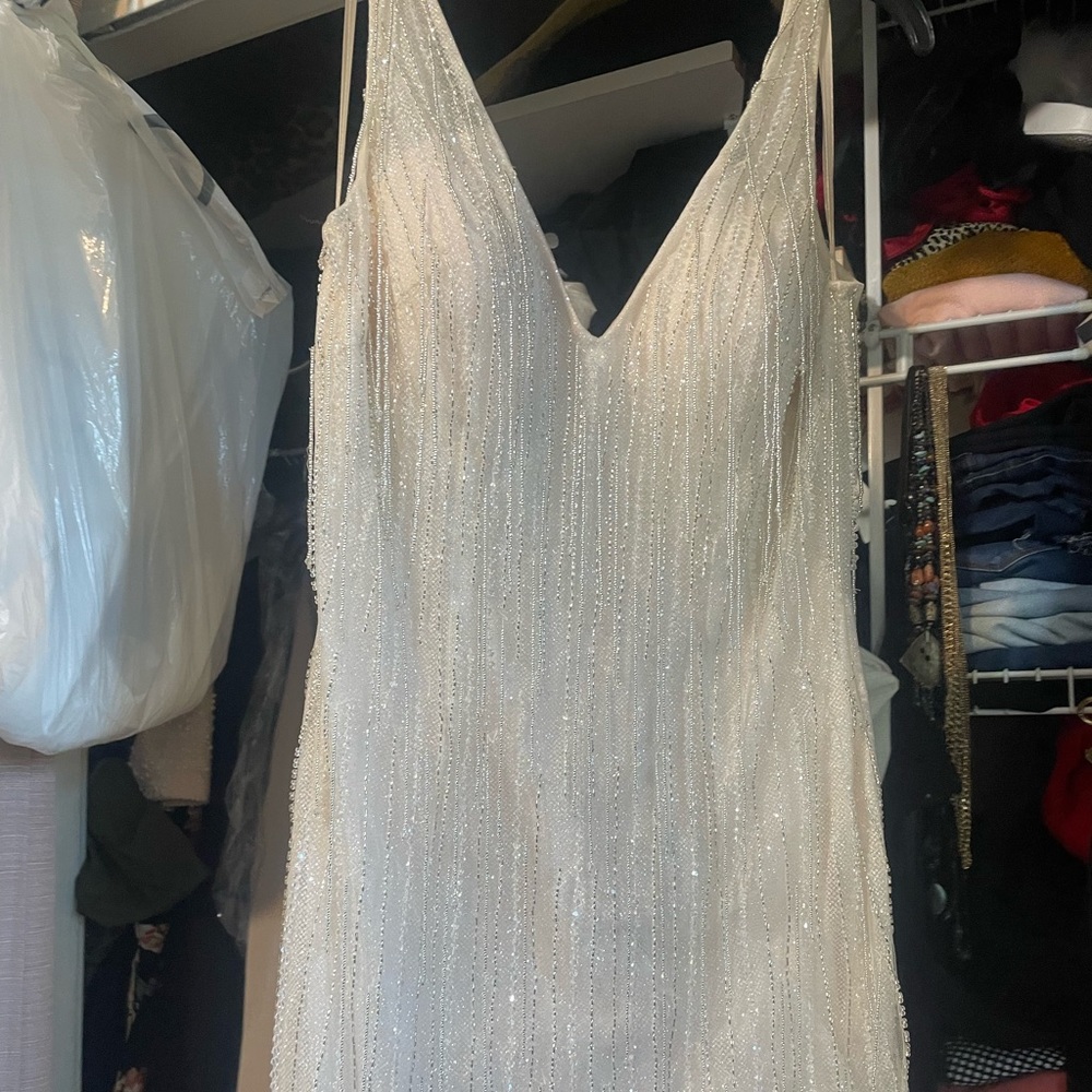 Fringed tassel beaded ivory dress